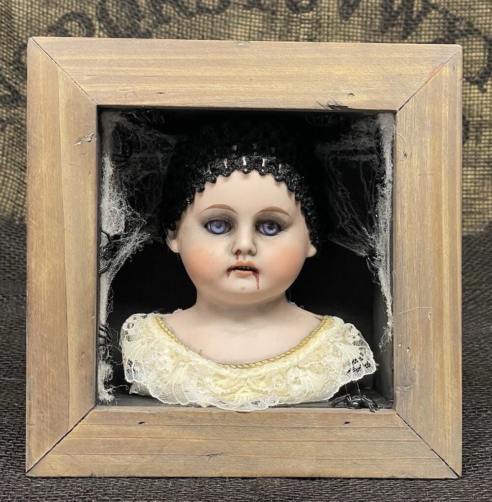 Creepy Odd Victorian Gothic Altered Antique Repainted Horror Evil Doll Head Art